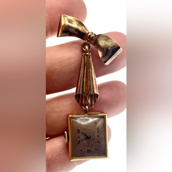 Vintage Signed Monarch Swiss 40s 50s Gold Tone Lapel Watch Brooch Pin Working - Picture 3 of 6